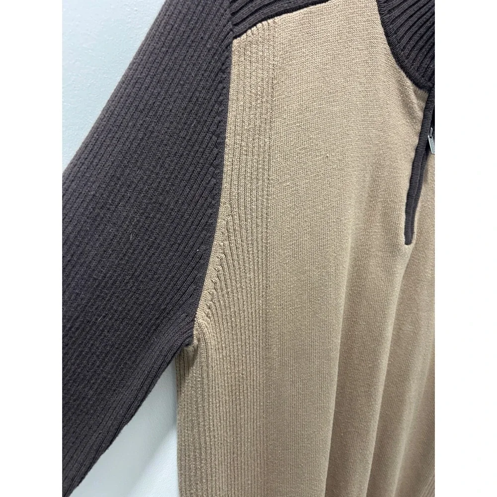 Axcess Claiborne Mens Large Brown Tan Color Block Quarter Zip Cotton Sweater L